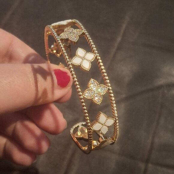 18k Gold Plated White & Diamond Bracelet Bangle Designer Inspired - Picture 4 of 4